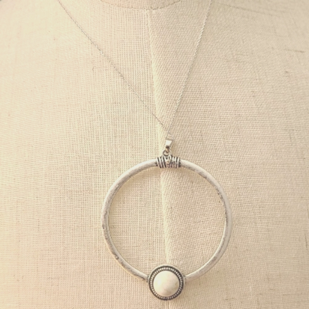 STERLING Silver Chain With Natural White Turquois Western Boho Necklace NWT